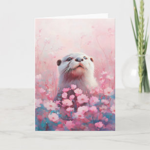 Nyfiken utter i ett hav av mjuka blomblad kort