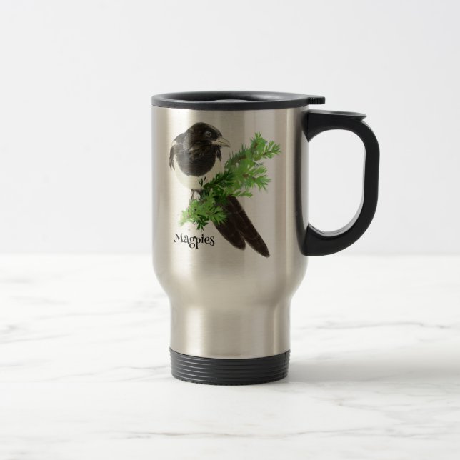 Nyfiken vattenfärg Magpie Bird Natature Art Resemugg (Höger)