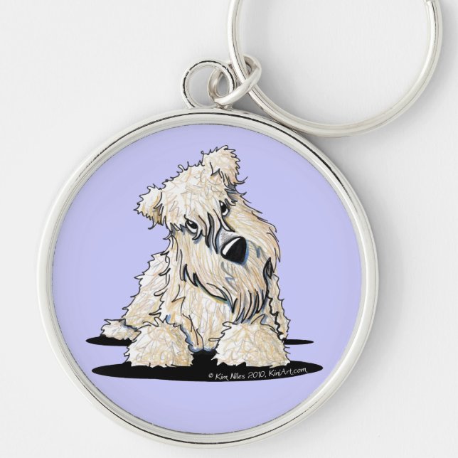 Nyfiken Wheaten Terrier-Nyckelring Rund Silverfärgad Nyckelring (Framsidan)