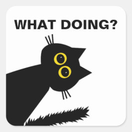 Nyfiket svart kattdekal fyrkantigt klistermärke