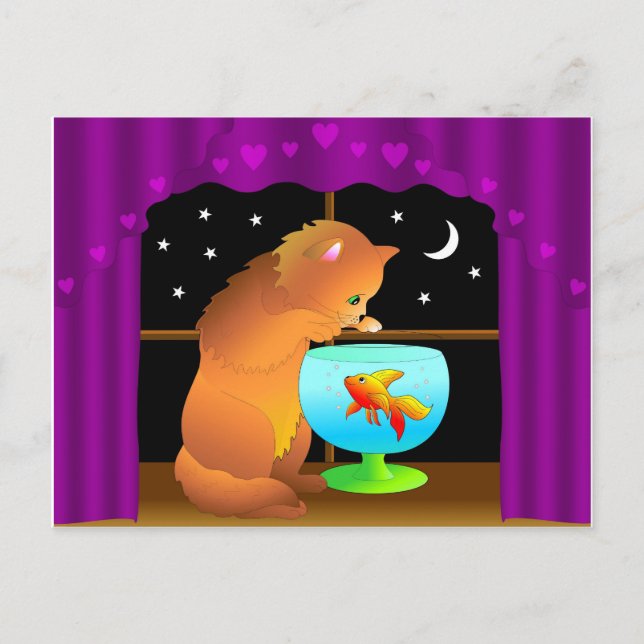 nyfiket vykort för katt (Framsida)