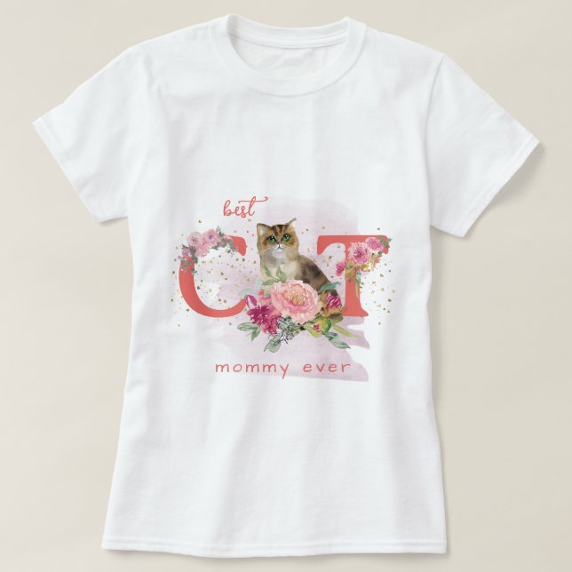 Nyfikna Anpassadet Katt och blommor T Shirt (Design framsida)