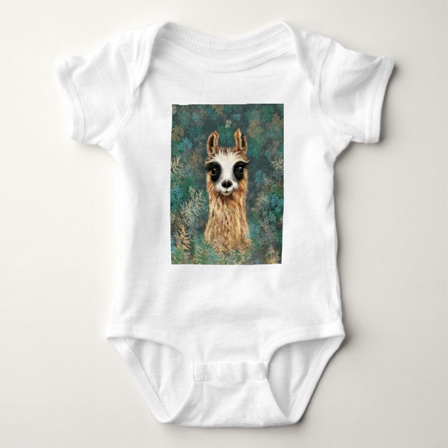 Nyfikna Baby Llama Baby-kostydräkt T Shirt (Framsida)