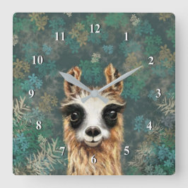 Nyfikna Baby Llama - Cute - Fyrkantig Klocka