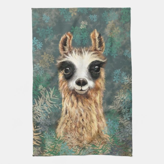Nyfikna Baby Llama - Cute - Kökshandduk (Vertikal)