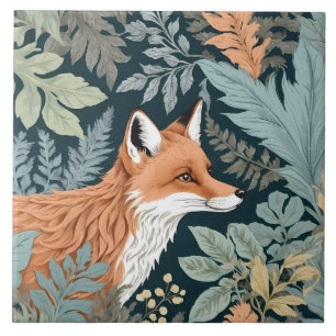 Nyfikna Fox Fern Lövs William Morris Inspired Kakelplatta