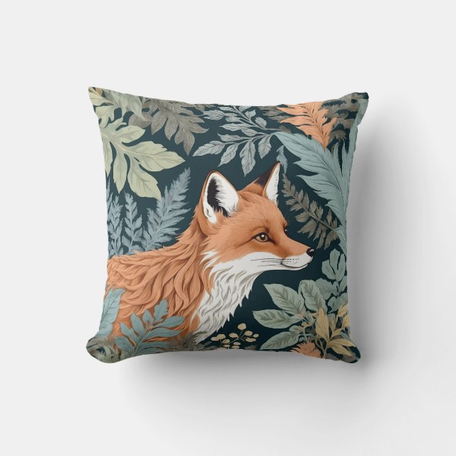 Nyfikna Fox Fern Lövs William Morris Inspired Kudde (Framsida)