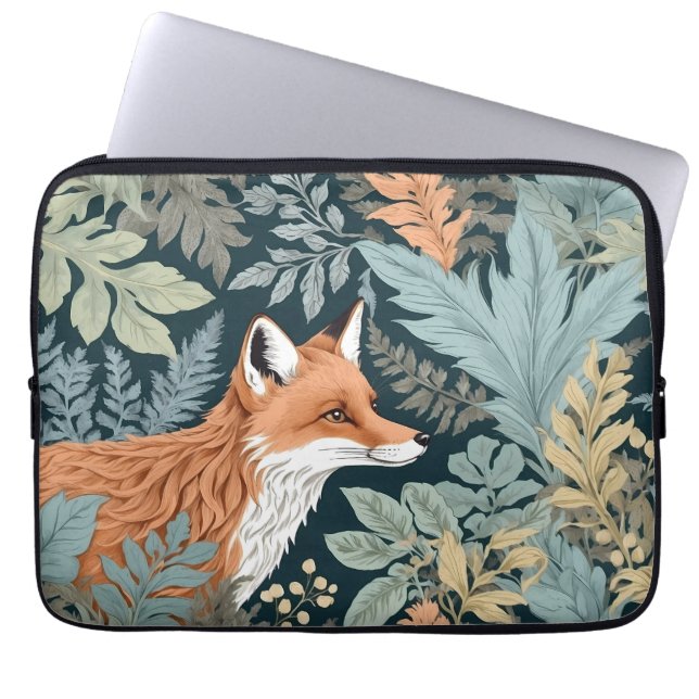 Nyfikna Fox Fern Lövs William Morris Inspired Laptop Fodral (Framsidan)