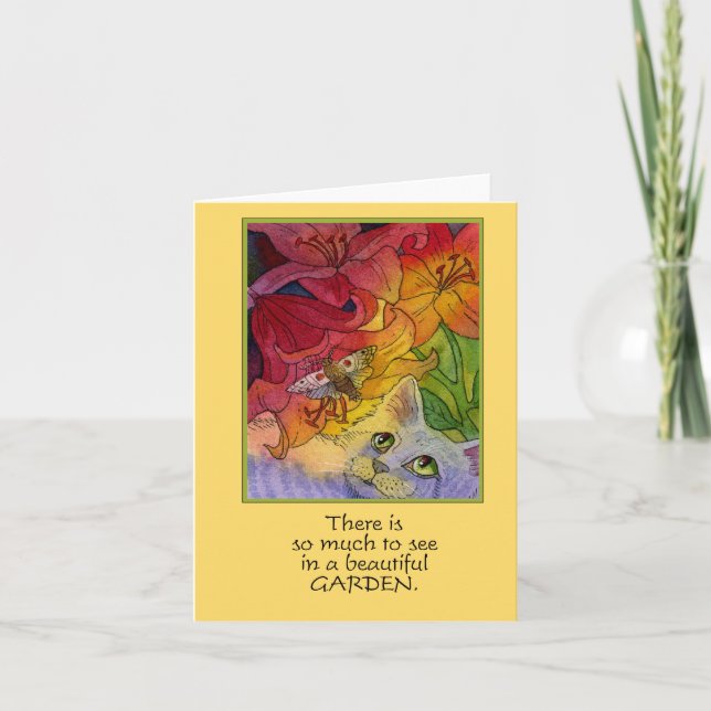 Nyfikna garden Cat and Moth Notecard Kort (Framsida)