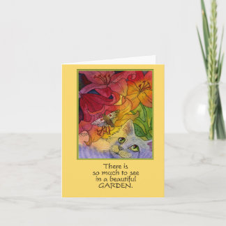 Nyfikna garden Cat and Moth Notecard Kort