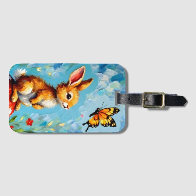 Nyfikna kanin och fjäril bagagebricka (Framsida horisontal)