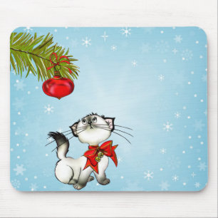 Nyfikna Kattunge i en röd julklapp Musmatta