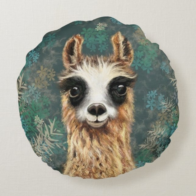 Nyfikna Llama Funny Round Pillow Rund Kudde (Baksidan)