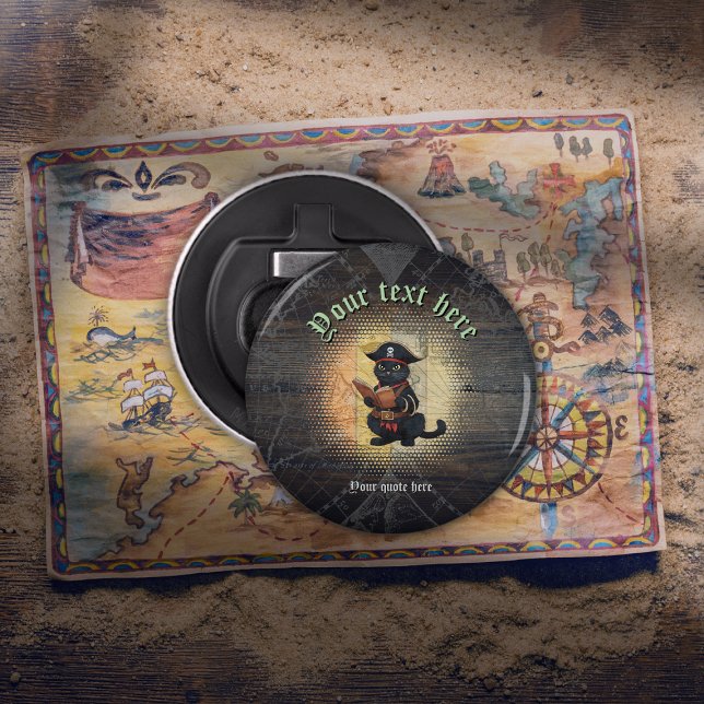 Nyfikna pirat-kattdecifer från gamla mystiker flasköppnare (Curious pirate cat deciphers ancient mysteries bottle opener)