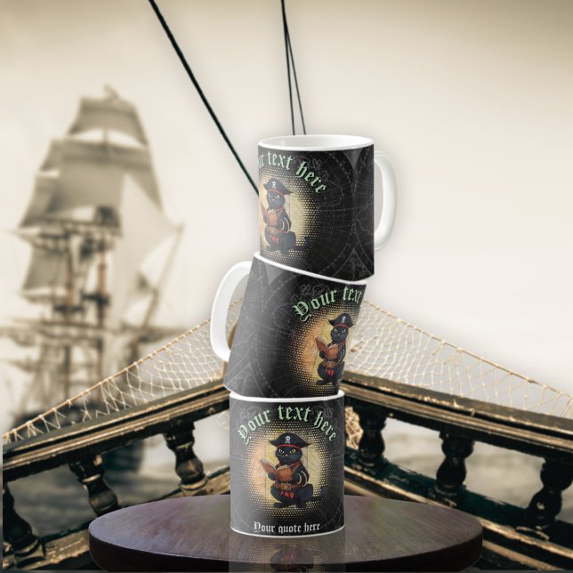 Nyfikna pirat-kattdecifer från gamla mystiker kaffemugg (Curious pirate cat deciphers ancient mysteries coffee mug)