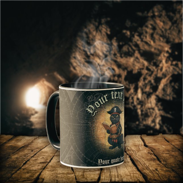 Nyfikna pirat-kattdecifer från gamla mystiker mugg (Curious pirate cat deciphers ancient mysteries mug)