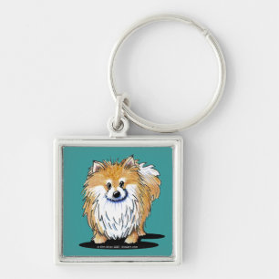 Nyfikna Pomeranian Fyrkantig Silverfärgad Nyckelring
