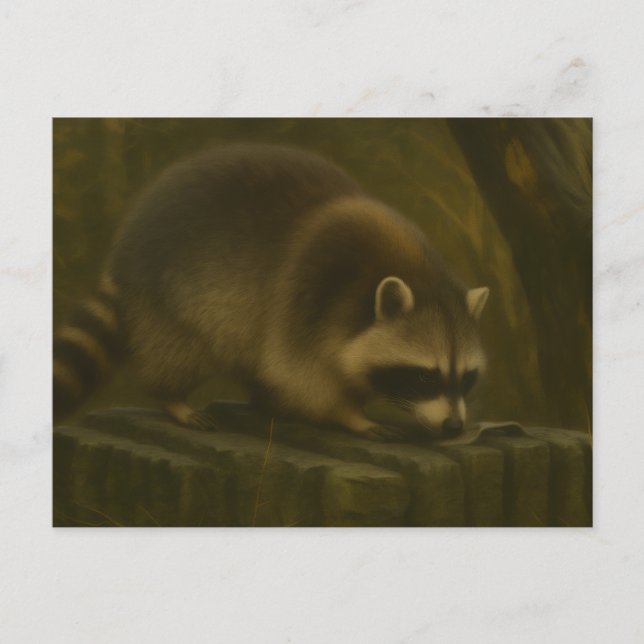 Nyfikna Raccoon - Realistic Forest Wildlife Vykort (Framsida)