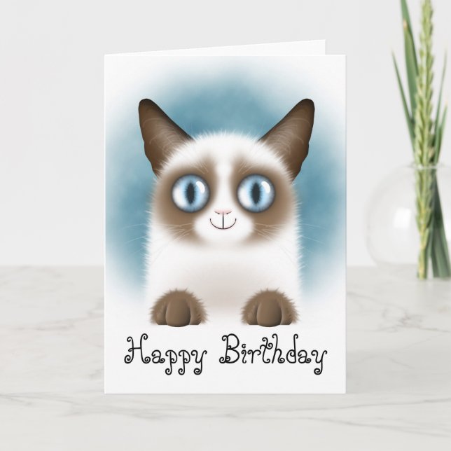 Nyfikna Siamese Kitten Grattis på födelsedagen Kort (Framsida)