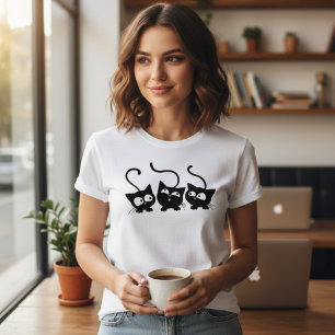 Nyfikna svarta kattungar trio Lekfulla kattälskar T Shirt