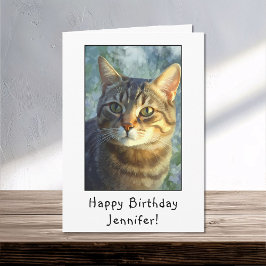 Nyfikna Tabby katt Porträtt Grattis på födelsedage Kort