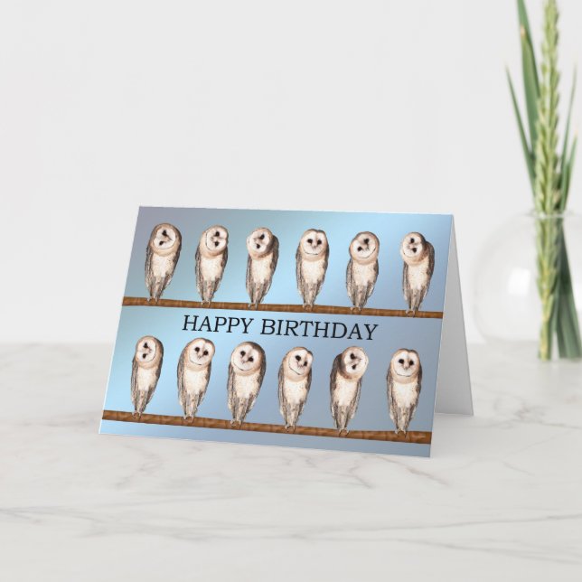 Nyfikna uggla-födelsedagskort. kort (Framsida)