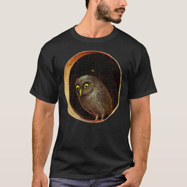 Nyfikna Uggla Hieronymus Bosch Garden of Earth Del T Shirt (Framsida)