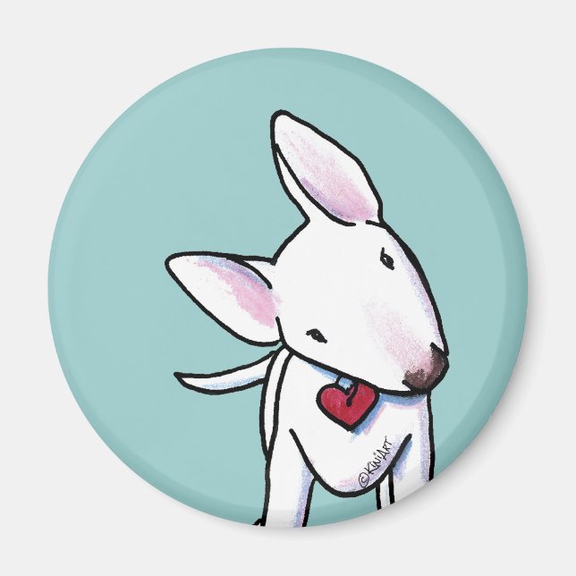 Nyfikna White Bull Terrier Magnet (Framsidan)