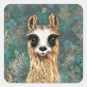 Nyfiknare Baby Llama - Cute Fyrkantigt Klistermärke