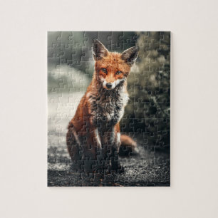 Nyfiknare Big Red och White Fox Sitta i naturen Pussel