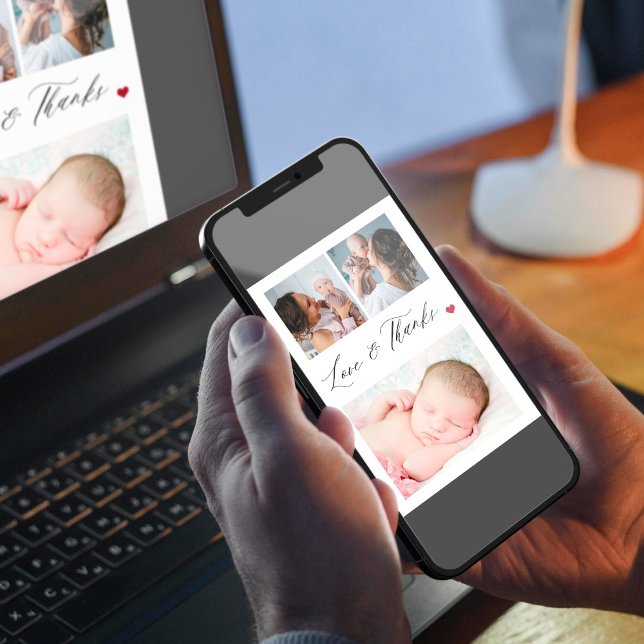 Nyfödd baby 3-fotokollage, elegant tack inbjudningar (Skapare uppladdad)