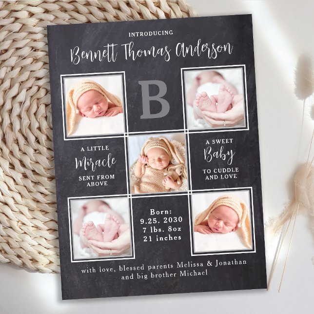 Nyfödd Baby 5 Fotokollage Födelseannons Vykort (Skapare uppladdad)