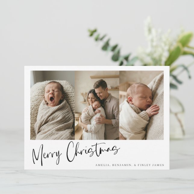 Nyfödd Baby Annonsering Jul Flera Bilder Julkort (Stående Fram)