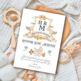 Nyfödd Baby Birth Announcement Monogram Stork Inbjudningar