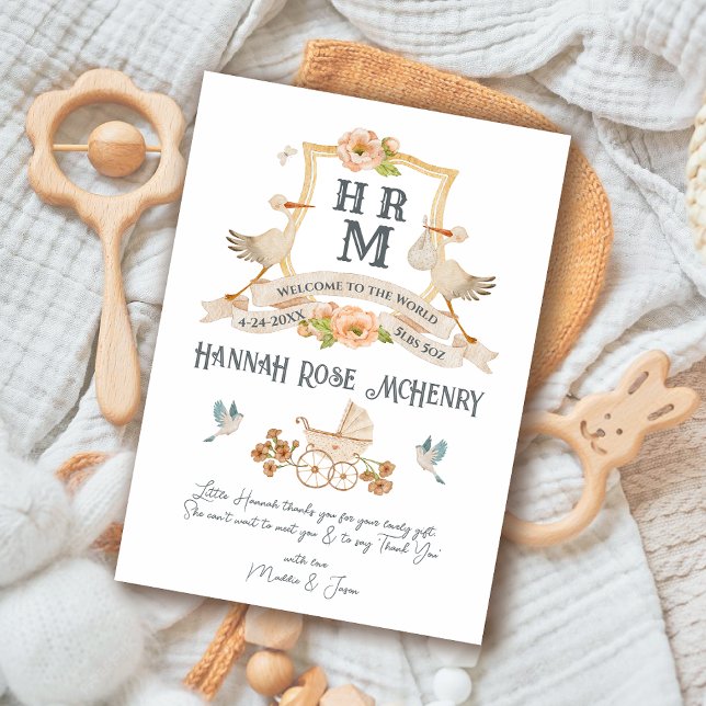 Nyfödd Baby Birth Announcement Monogram Stork Inbjudningar (Skapare uppladdad)