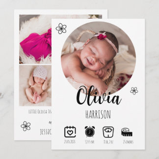 Nyfödd Baby Birth Announcement Photo Collage Meddelande