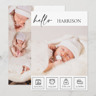 Nyfödd Baby Birth Announcement Photo Collage Meddelande