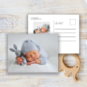 Nyfödd Baby Birth Announcement Photo Tack Vykort