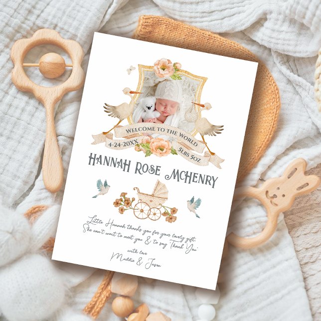 Nyfödd Baby Birth Announcement Photo Vapensköld St Inbjudningar (Skapare uppladdad)