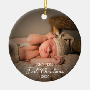 Nyfödd Baby Första Julen Anpassad Foto Julgransprydnad Keramik
