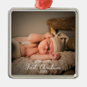 Nyfödd Baby Första Julen Anpassad Foto Julgransprydnad Metall