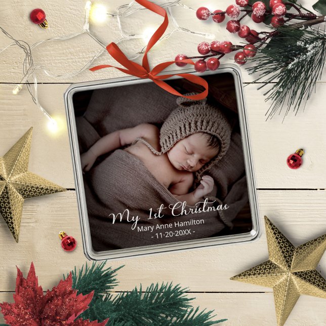 Nyfödd Baby-foto, min första jul Julgransprydnad Metall (Skapare uppladdad)