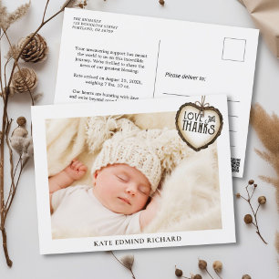 Nyfödd Baby Foto Tack Födelse Annonsering Vykort