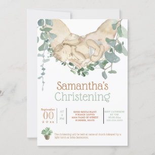 Nyfödd baby i händer boho eucalyptus greenery inv inbjudningar