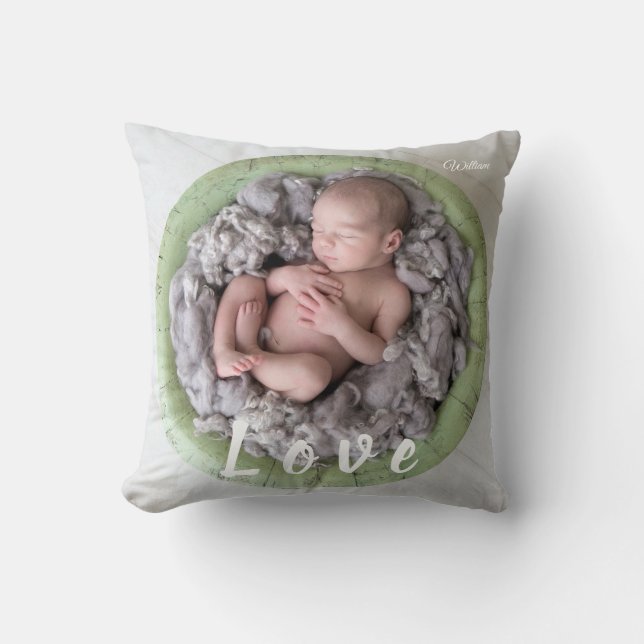 Nyfödd baby namn Kärlek fotfoto Bild Kudde (Framsida)