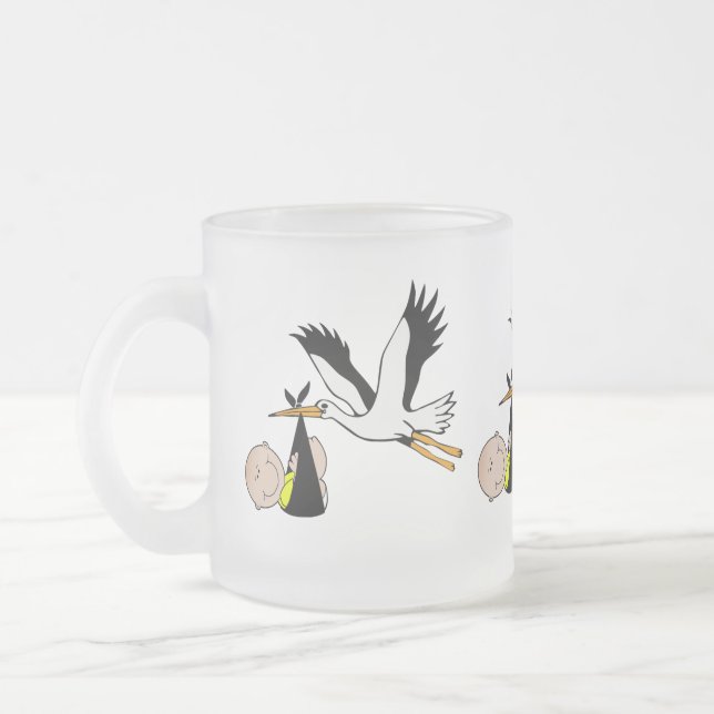 Nyfödd baby och Stork Frostad Glasmugg (Vänster)