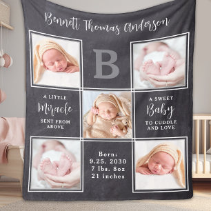Nyfödd Baby Personlig Dikt 5 Fotokollage Fleecefilt