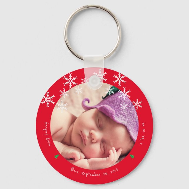 Nyfödd Baby Photo First jul Keepsaké Nyckelring (Framsida)