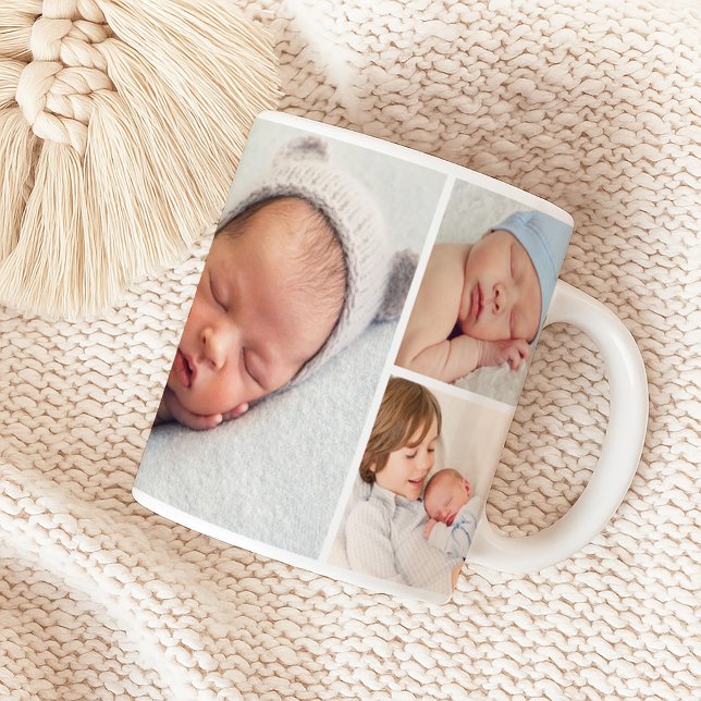 Nyfödd Baby Pojke Foto Collage Kaffemugg (Skapare uppladdad)