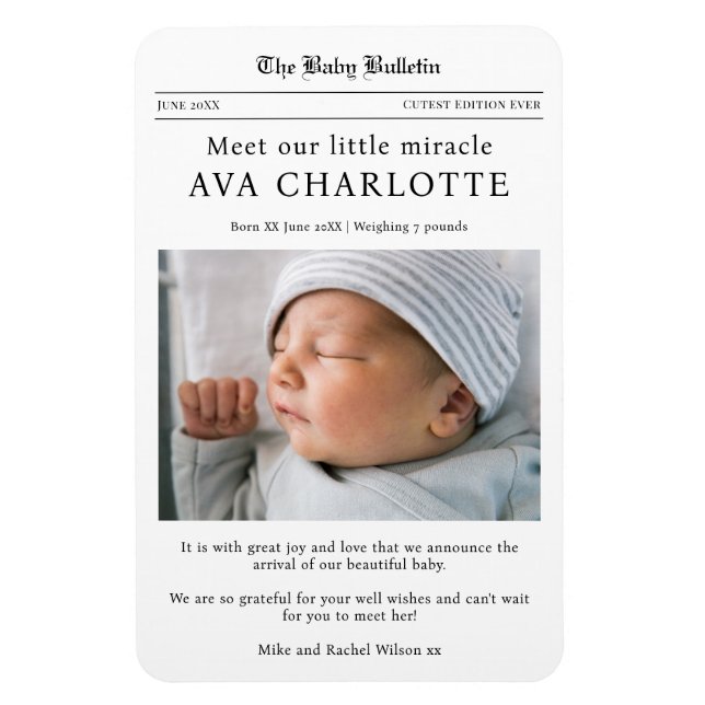 Nyfödd Baby Tidning Flexibel Fotomagnet Magnet (Vertikal)
